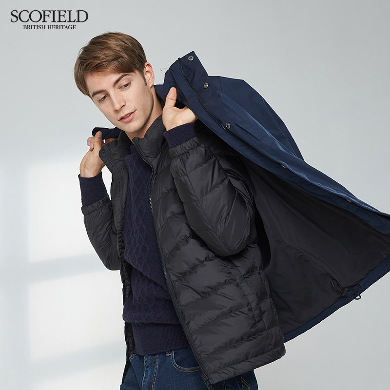 外套scofield羽绒服男装短款连帽保暖可拆卸内胆夹克羽绒服