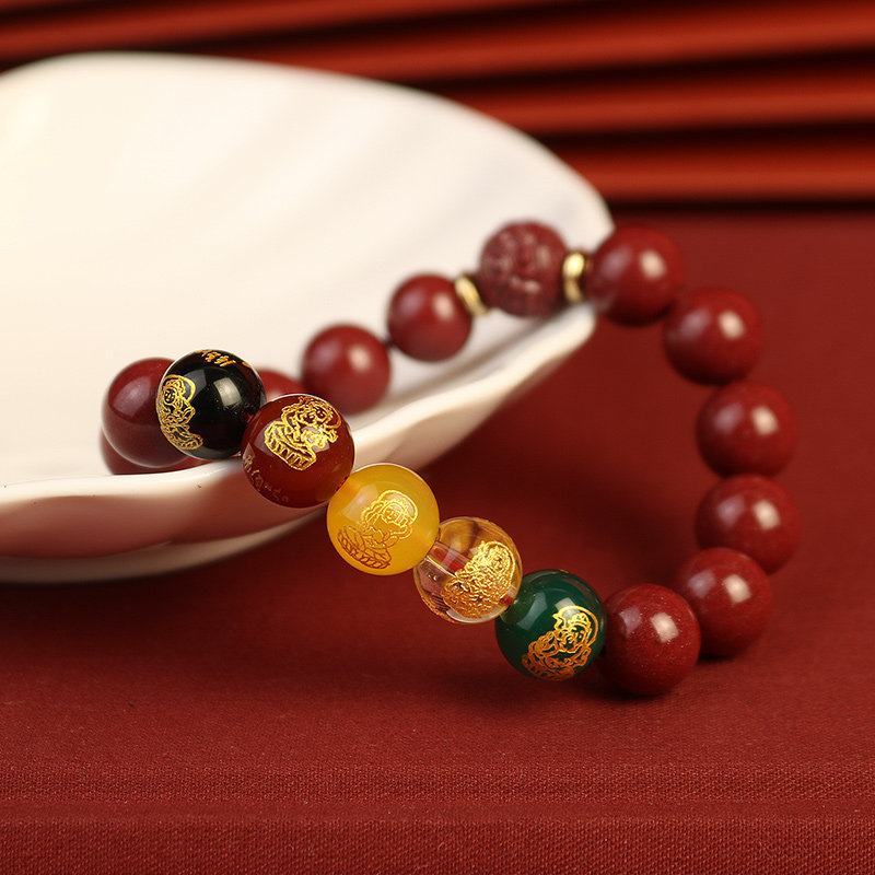 官方旗舰店天然朱砂手串女紫金五路财神手链本命年礼物手链