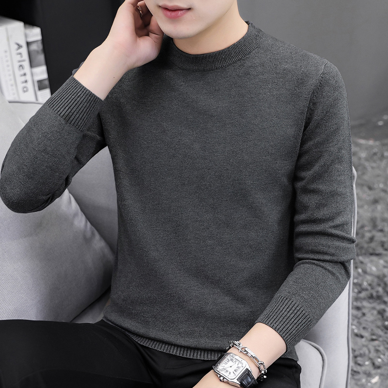 毛衣男圆领纯色内搭打底衫加绒加厚秋冬季保暖一体绒毛线衣针织衫