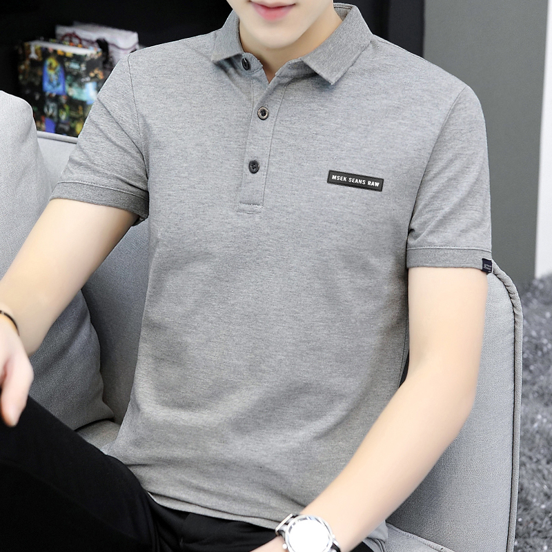 夏季POLO衫保罗翻领短袖t恤男有领商务潮牌潮流简约百搭灰色半袖w