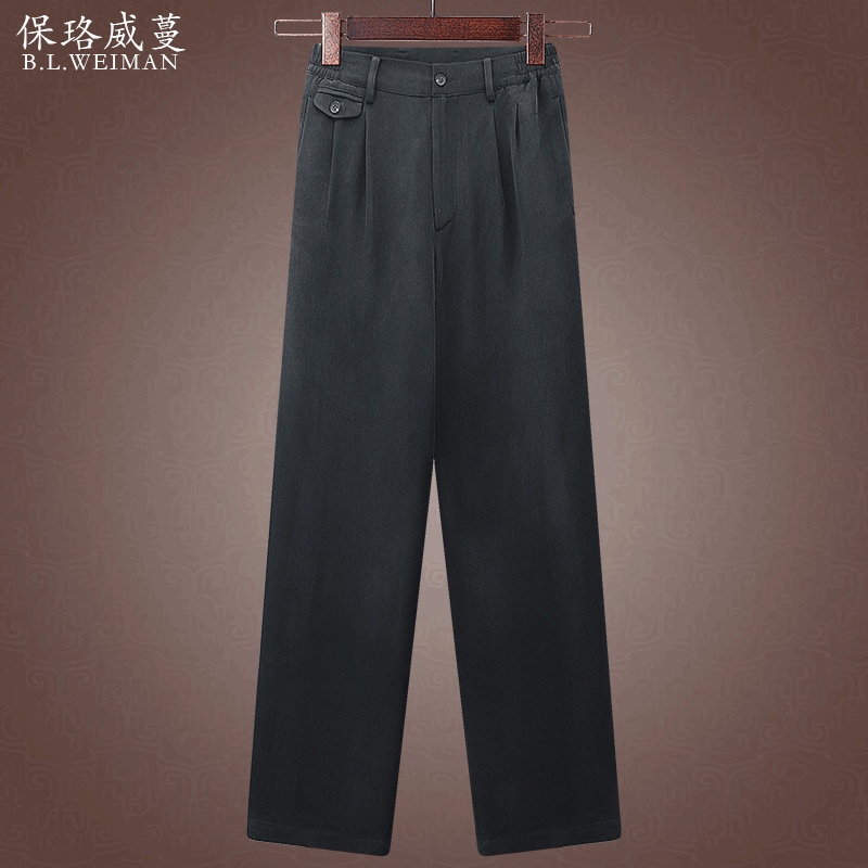 重磅真丝绸缎男裤子桑蚕丝夏季休闲裤中老年人冰蚕丝裤盼直筒长裤