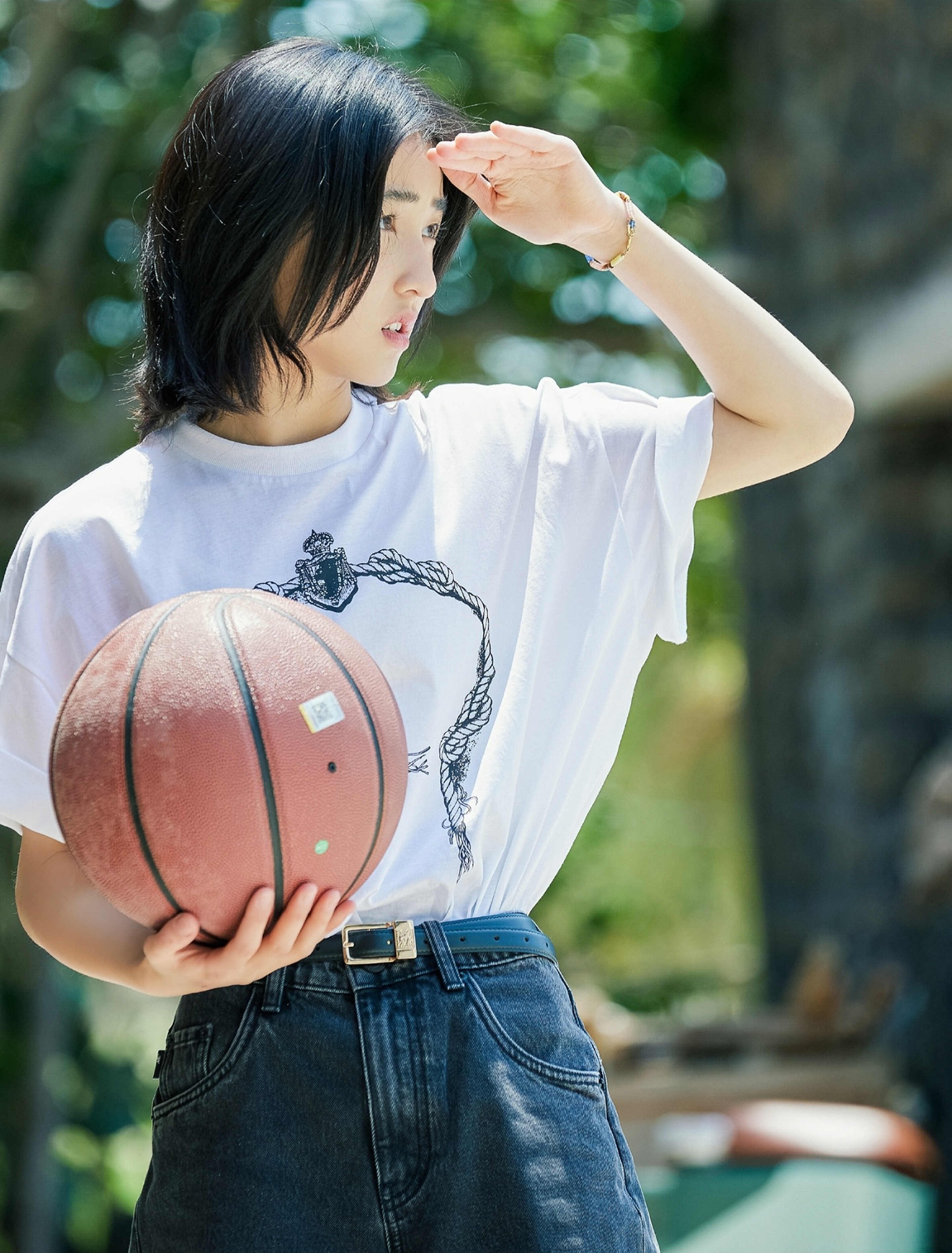 原版向往的生活6张子枫同款短袖t恤圆领印花上衣牛仔短裤女衣服潮