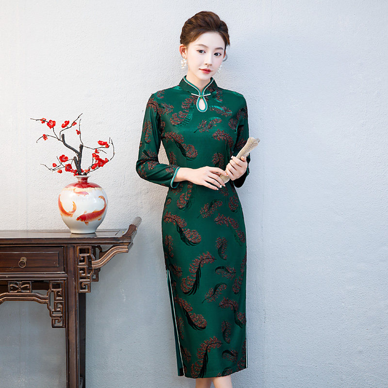秋装新式旗袍长款复古气质妈妈长袖中国国风旗袍