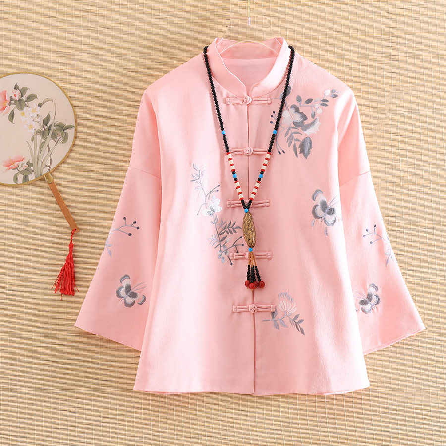 美伦复古古风短款唐装外套2019女装新款盘扣上衣