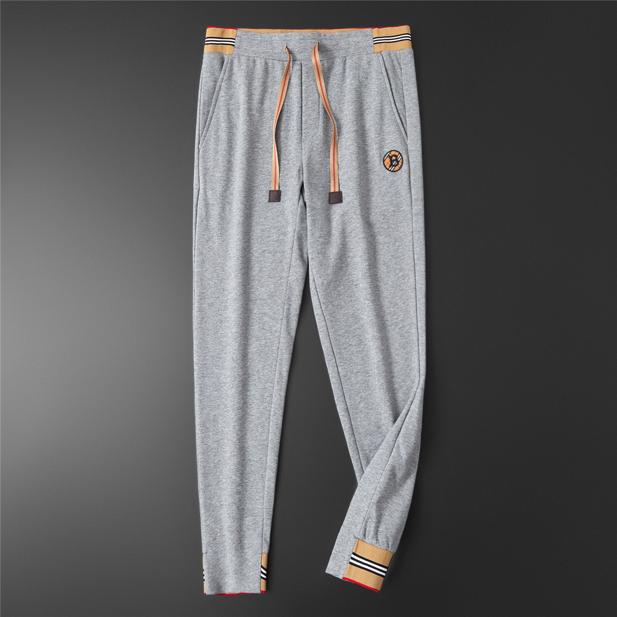 巴宝莉纯色春夏薄款休闲运动裤男士欧洲站修身束脚长裤子男装卫裤