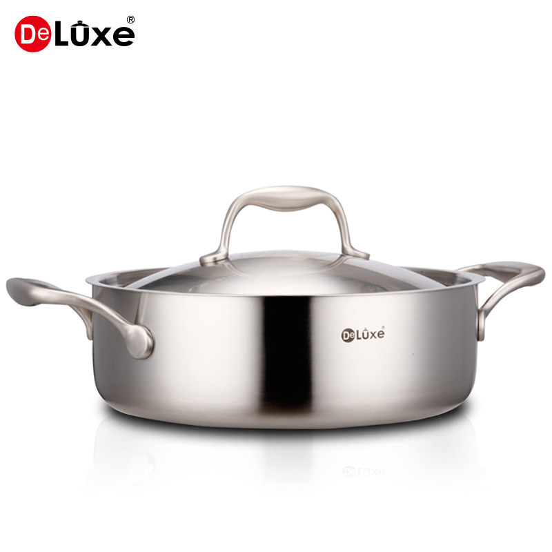 10不锈钢火锅边炉平底锅煎锅一体成型燃气电磁炉28cm deluxe18 - 爱购