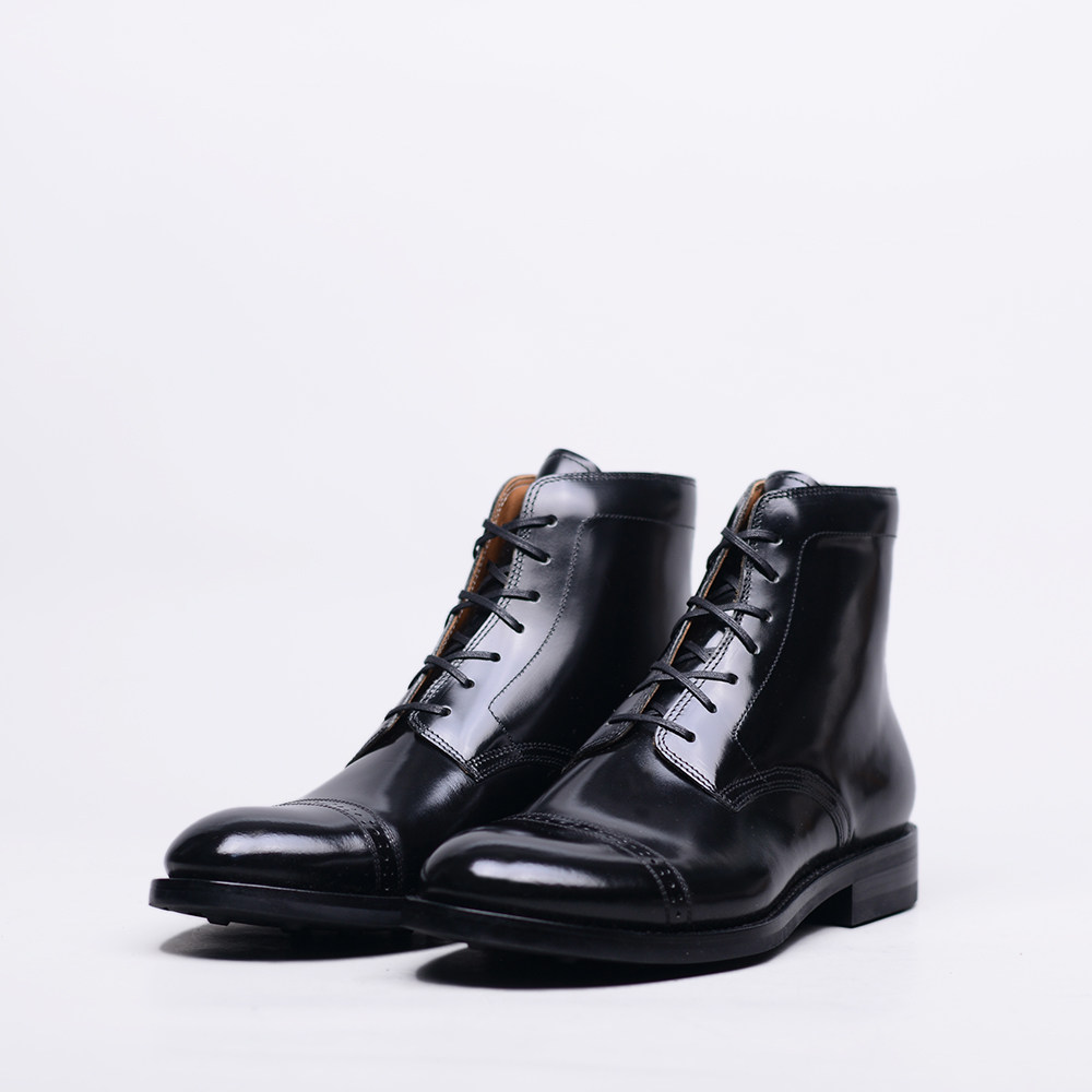 皮靴强尼制靴复古正装绅士商务圆头亮面小牛时装靴