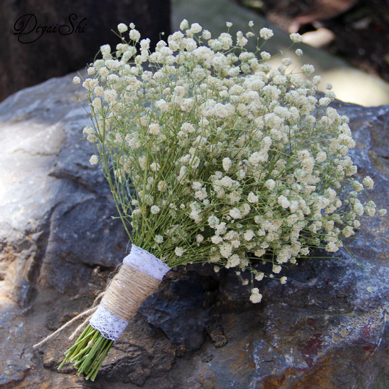 森系清新结婚满天星真花模特手捧新娘伴娘户外新娘手捧花