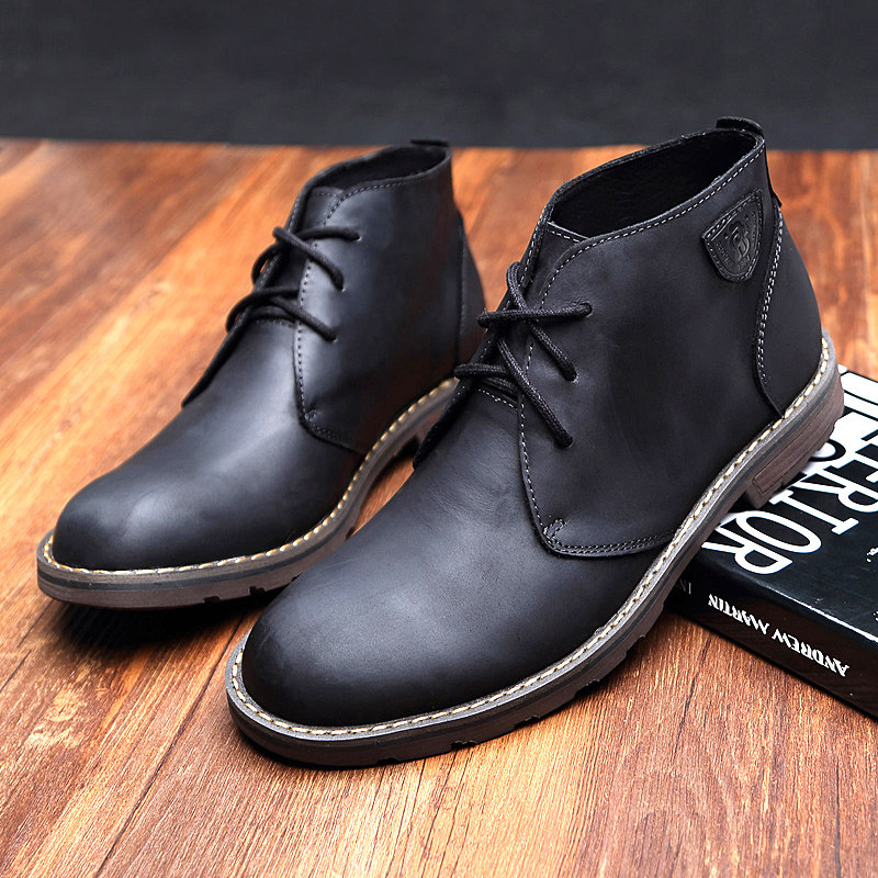 劳克冬季真皮加绒马丁靴男中帮皮鞋时装靴