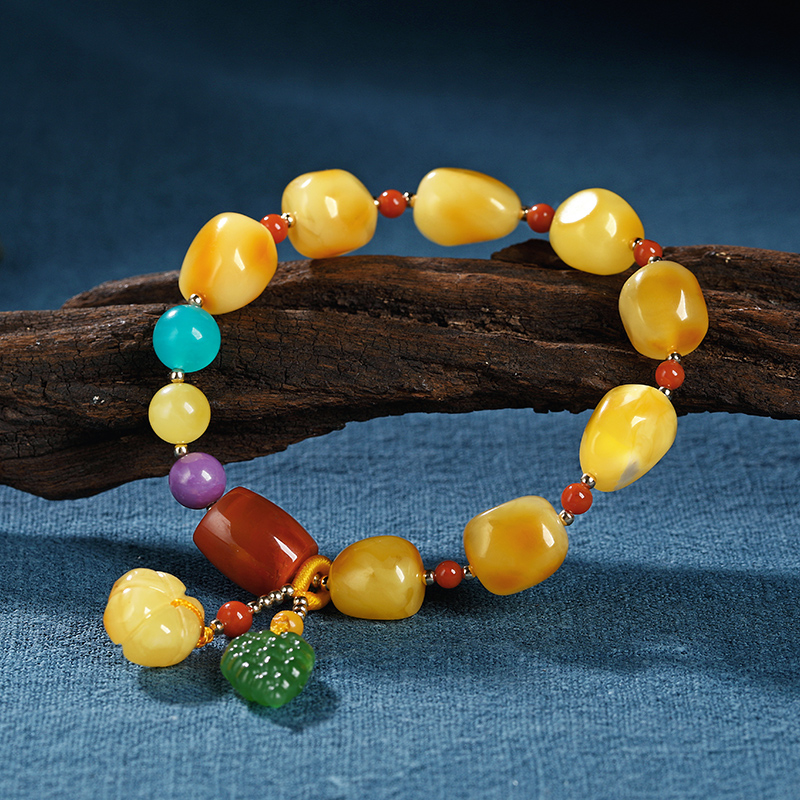 欧采妮鸡油黄蜜蜡单圈手串女天然琥珀俄罗斯波罗的海密蜡多宝手链