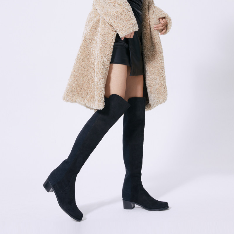 stuartweitzmansw女式过膝麂皮弹力靴羊反绒显瘦时装靴