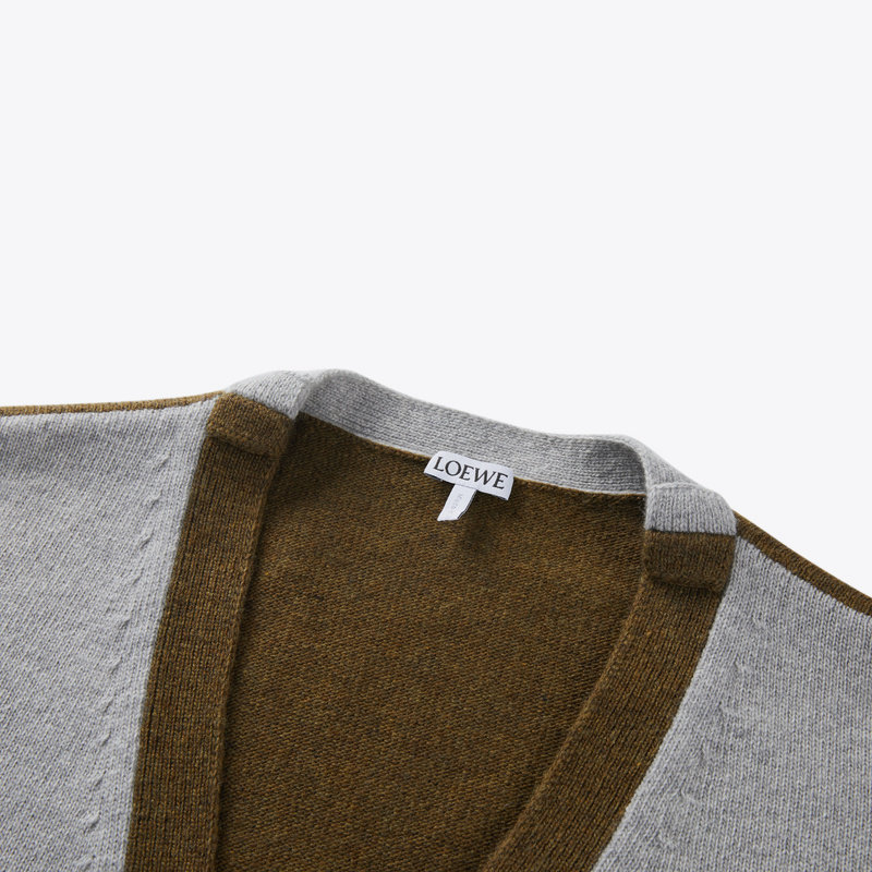 loewe罗意威毛衣男士新款正品刺绣拼色羊毛开衫针织衫