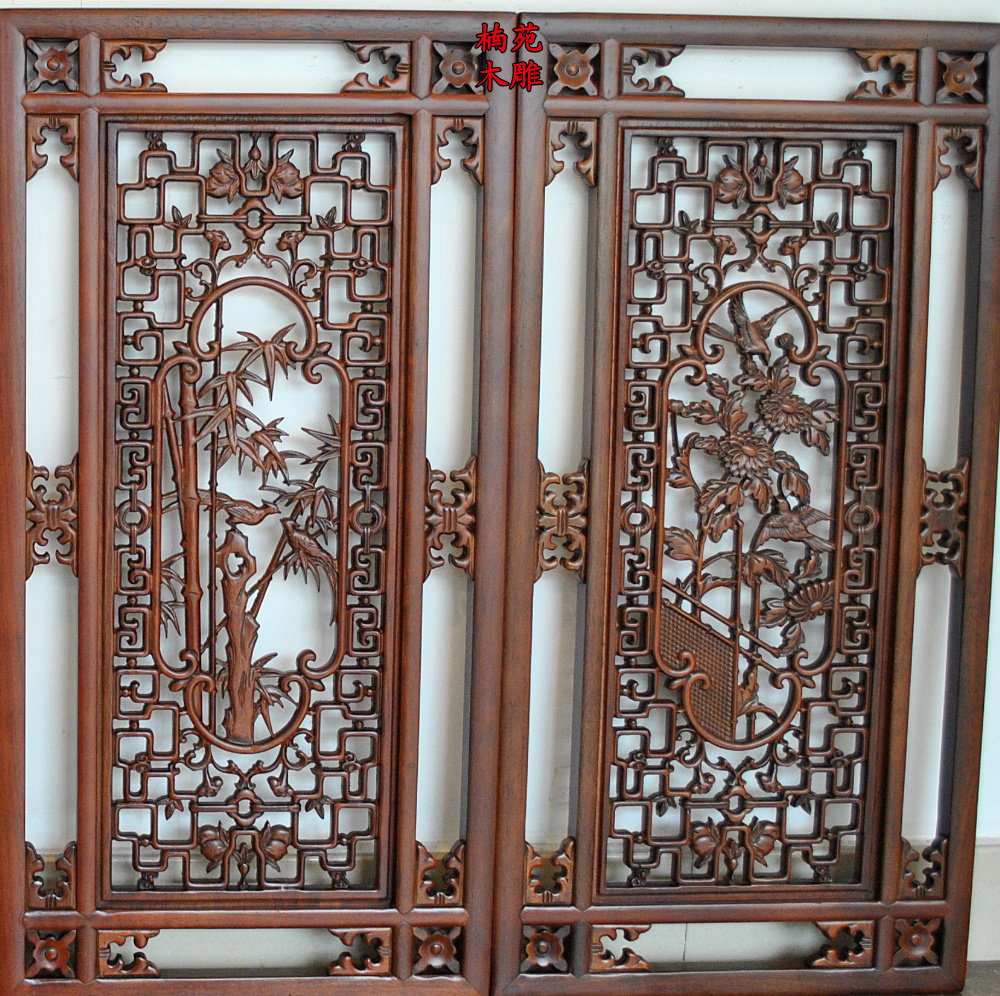 东阳木雕梅兰竹菊四条挂件香樟樟木挂屏中式客厅挂屏