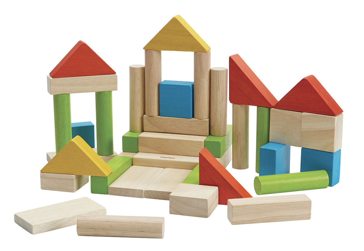 新品泰国plantoys木制儿童堆叠木玩彩虹彩色40粒塑料积木