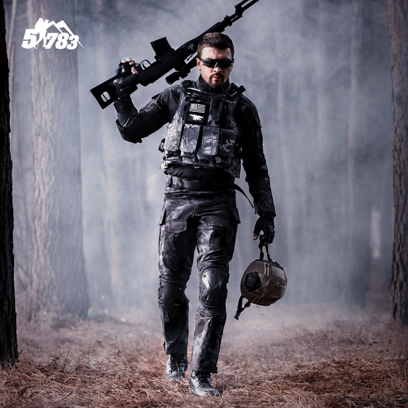 51783 蟒纹迷彩战术服套装男春军迷户外特种兵训作服修身工装套服