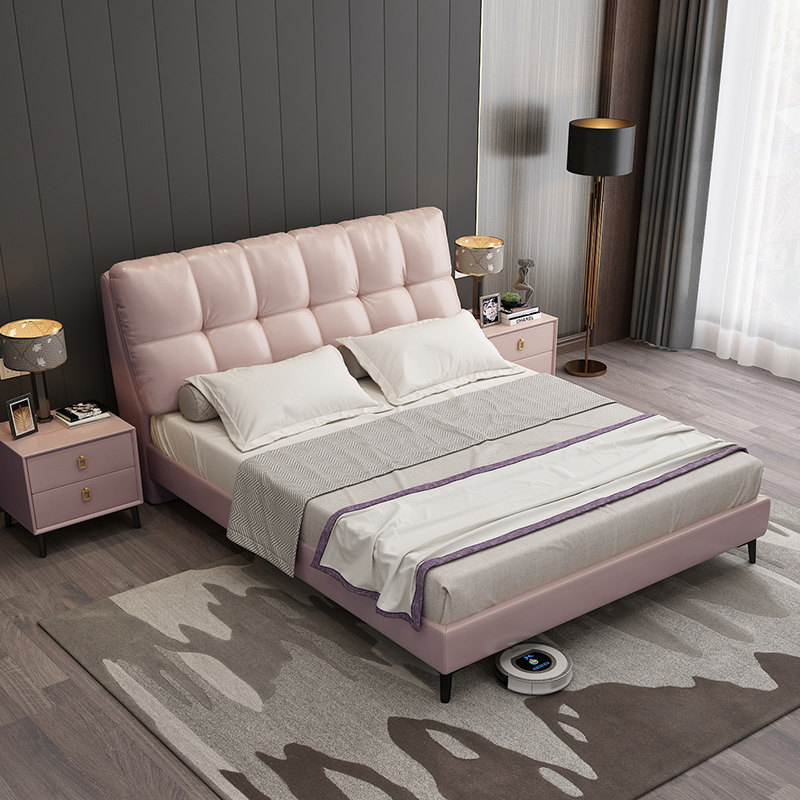 天成逸家皮床双人床米意简约实木软包床高箱主卧皮艺床