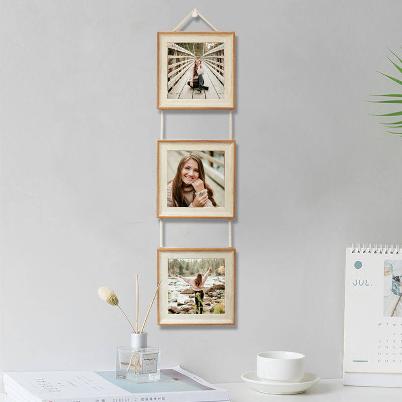 正方形相框挂墙5寸6寸7寸8寸照片组合麻绳相框