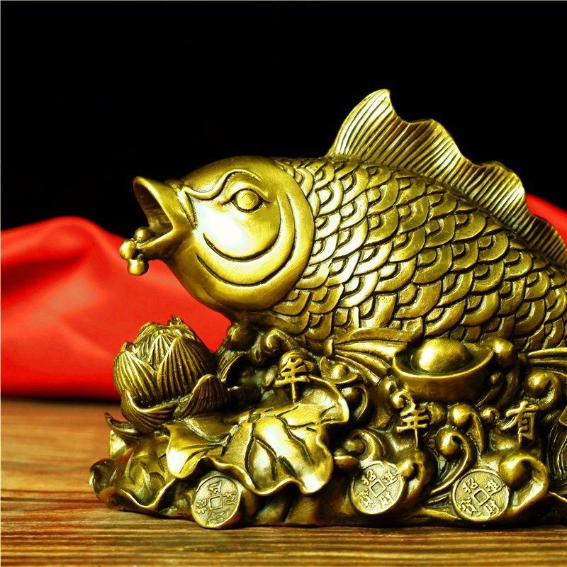 鲤鱼摆件纯铜连年有余吉祥物鱼跃莲台年年有鱼铜鱼摆件