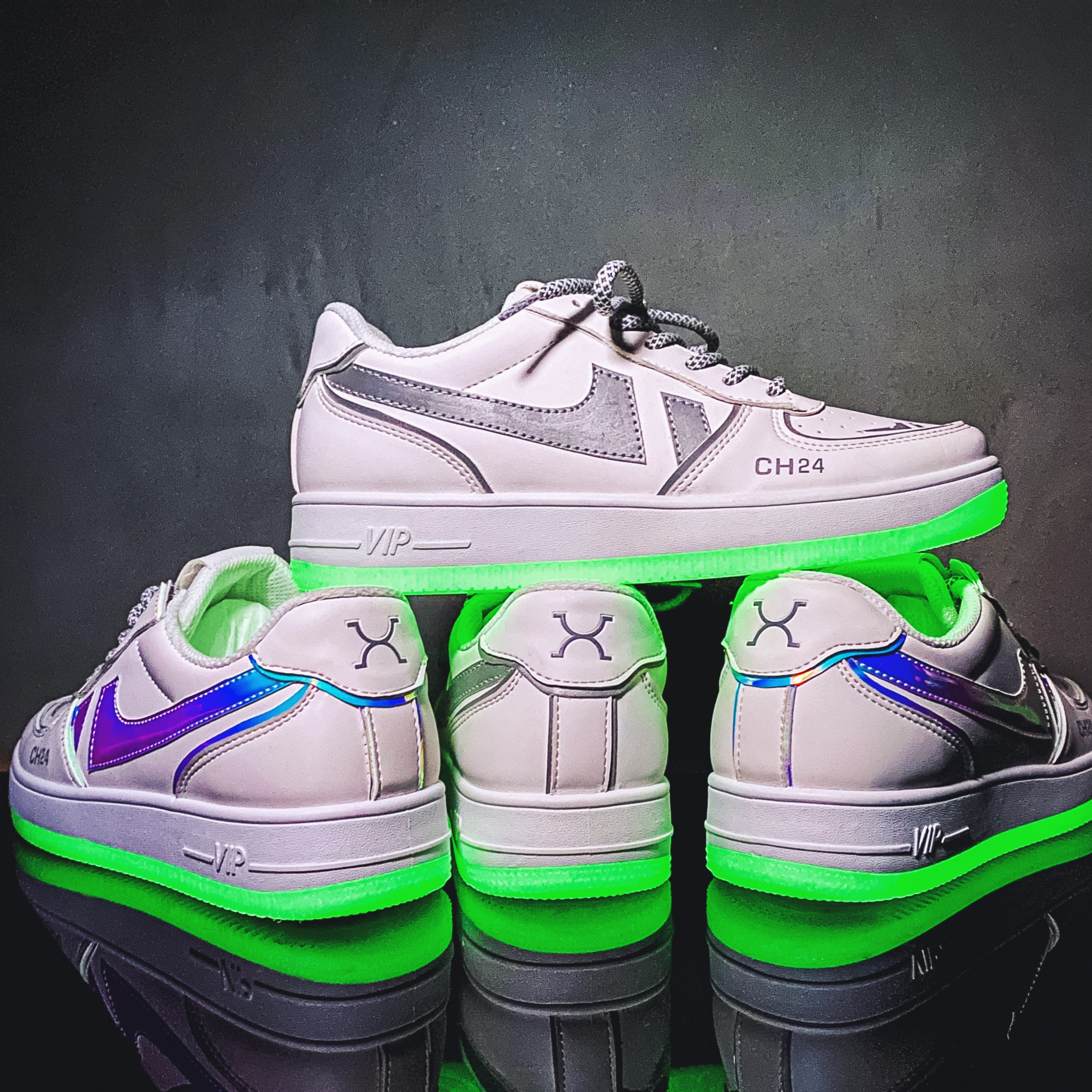 回力公式ow联名樱花空军一号夜光炫彩彩高男鞋高帮鞋