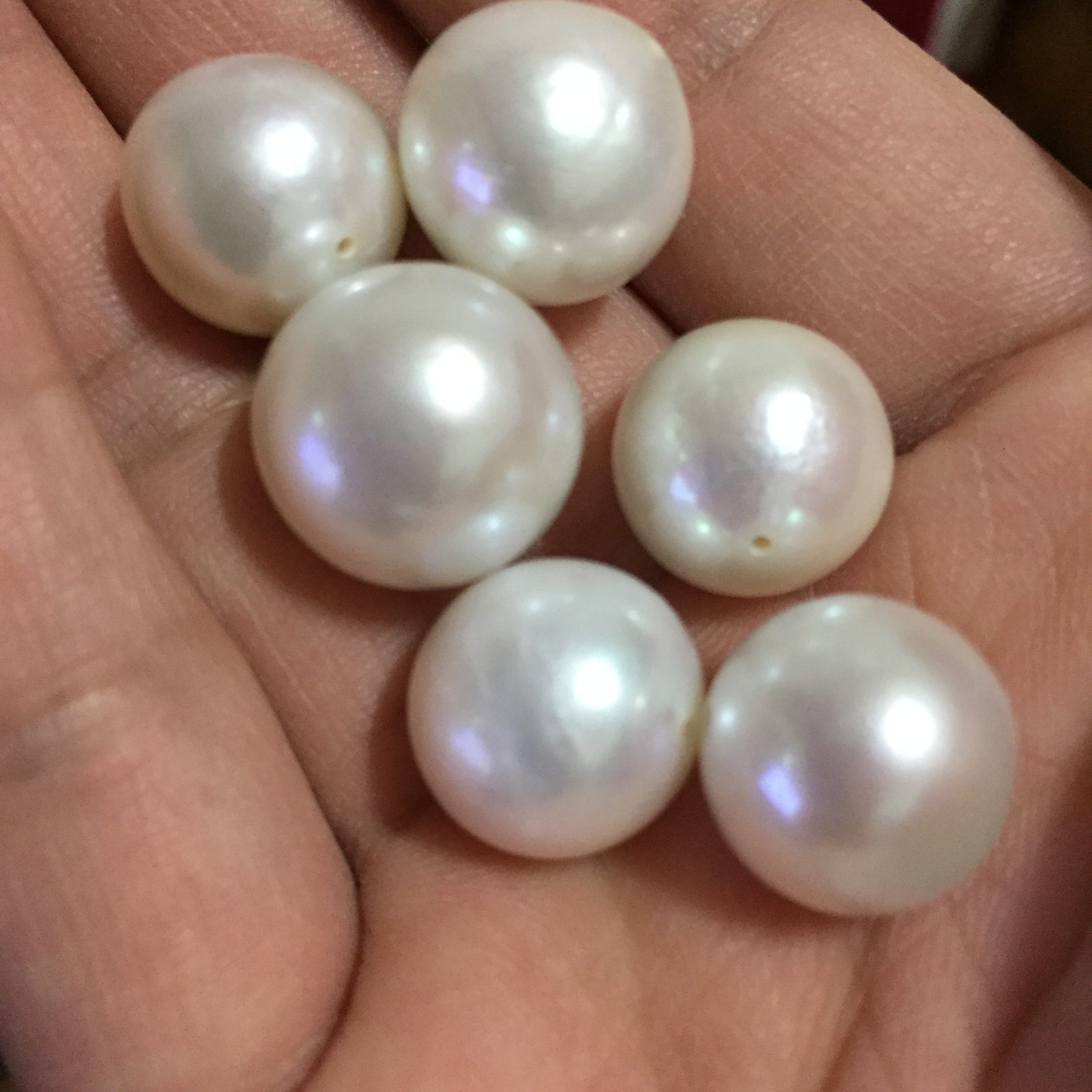 带孔14-15mm天然白色淡水珍珠圆形强光裸珠散珠其他