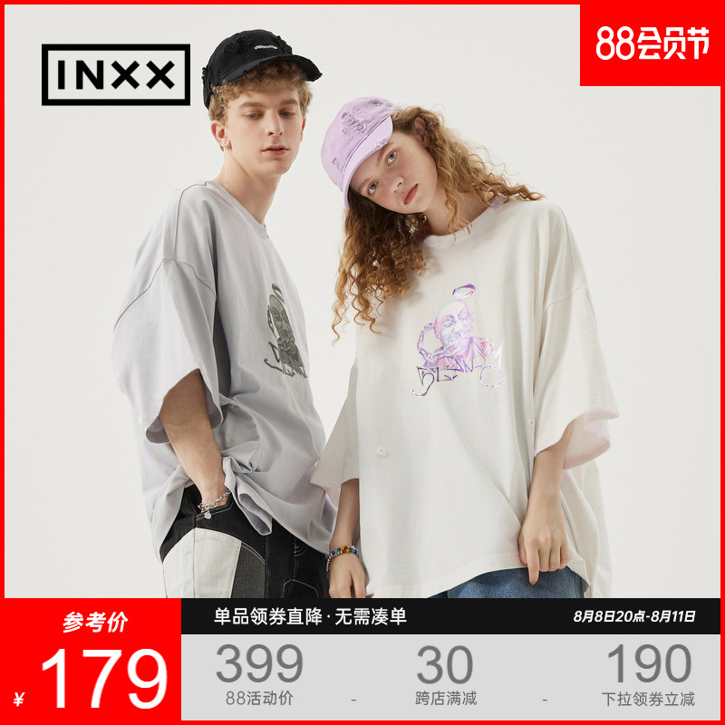 【INXX】STAND BY潮牌反光印花T恤情侣嘻哈宽松落肩短袖oversize