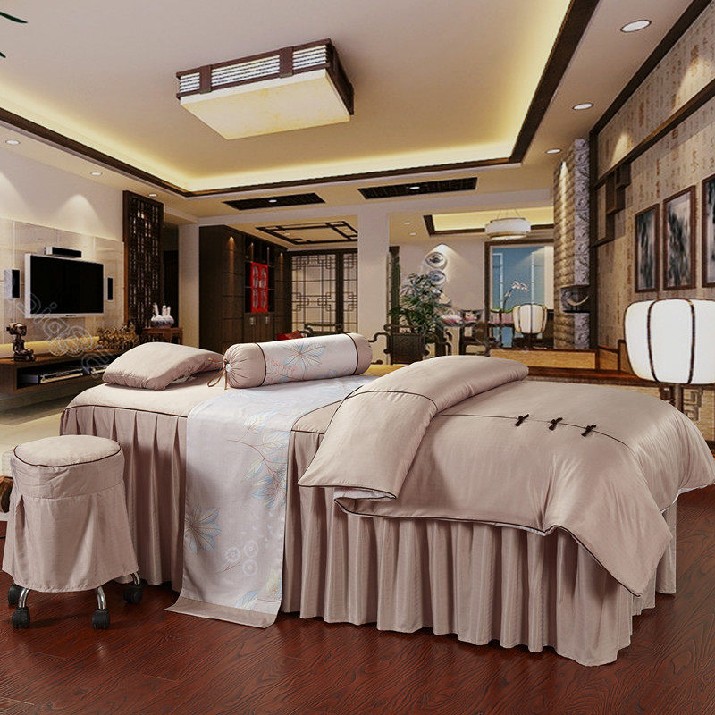 若比邻美容床罩四件套中式美容四件套中国风春夏新款美容院四件套