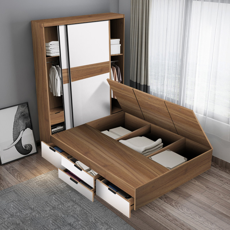 1米榻榻米衣柜一体现代简约小户户型单人床米高箱床板式床