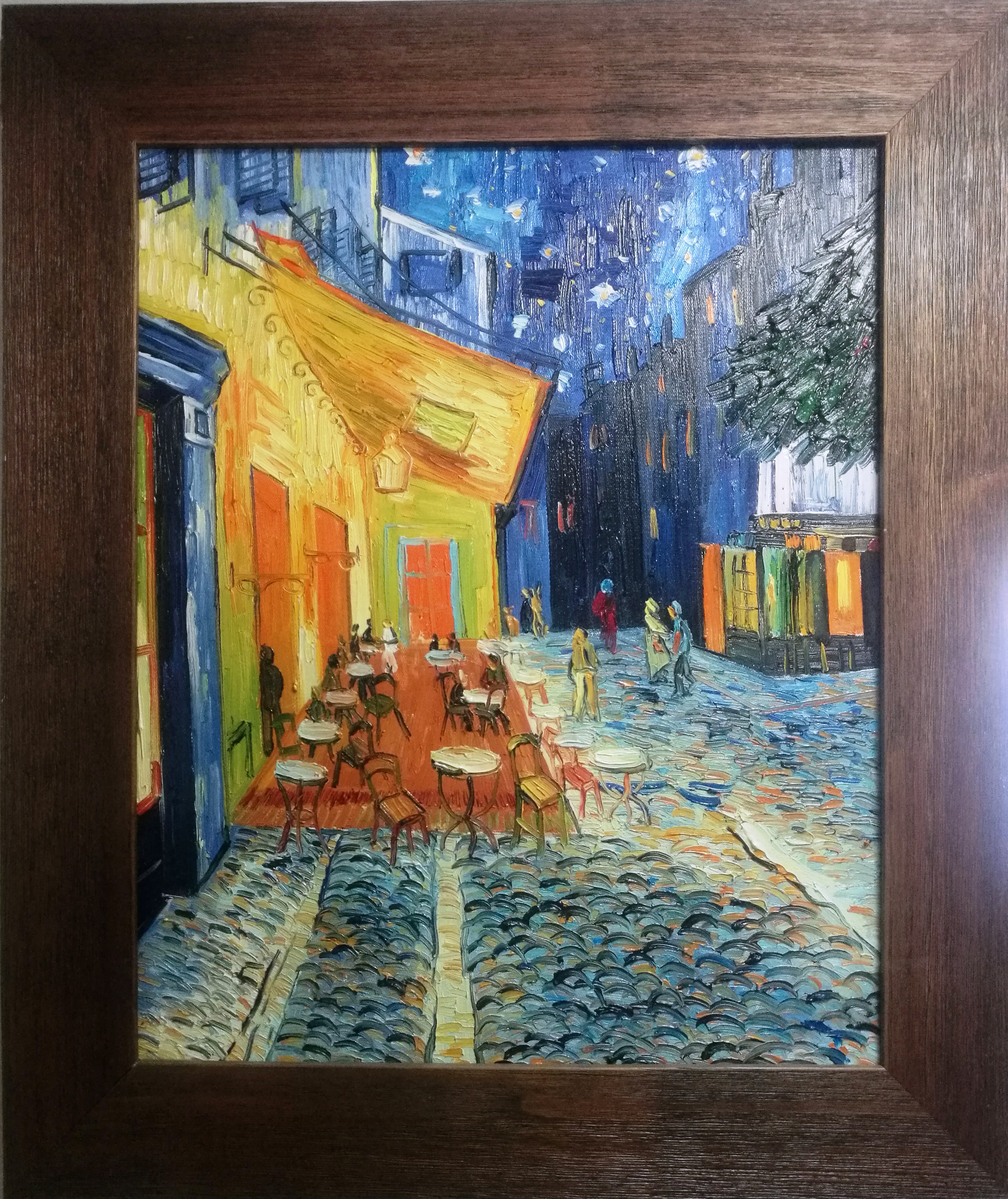 名画阿尔夜间间的露天咖啡馆高档梵高临摹油画油画