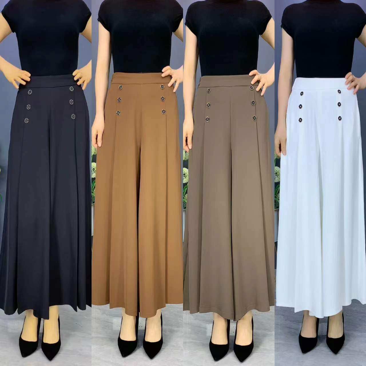 夏薄款简约裙裤女士摆群广场舞花色宽松高腰显瘦休闲裤