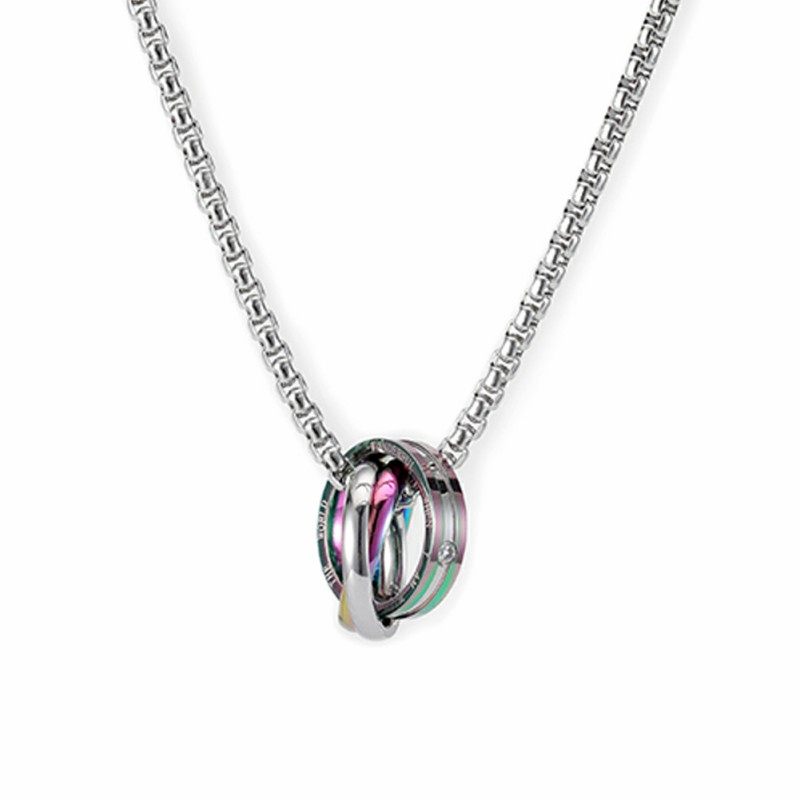 环扣老店正品genanx多色三环英文刻字闪钻吊坠项链