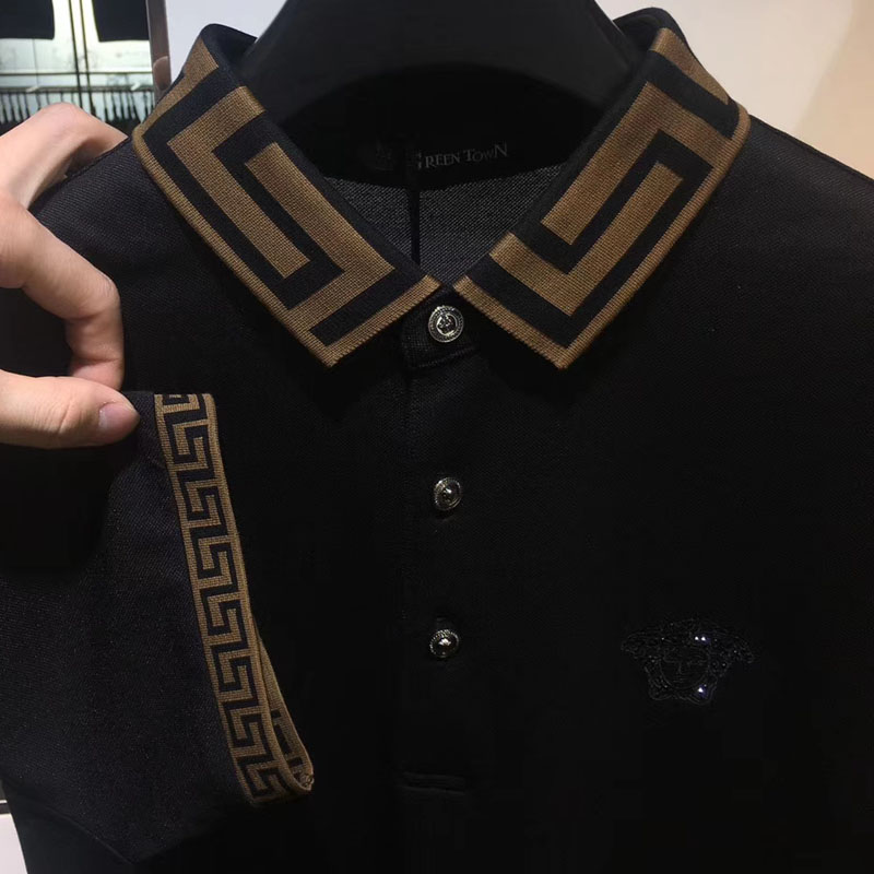 高端丝光棉短袖t恤潮男美杜莎polo衫 潮牌有领体恤翻领刺绣欧洲站