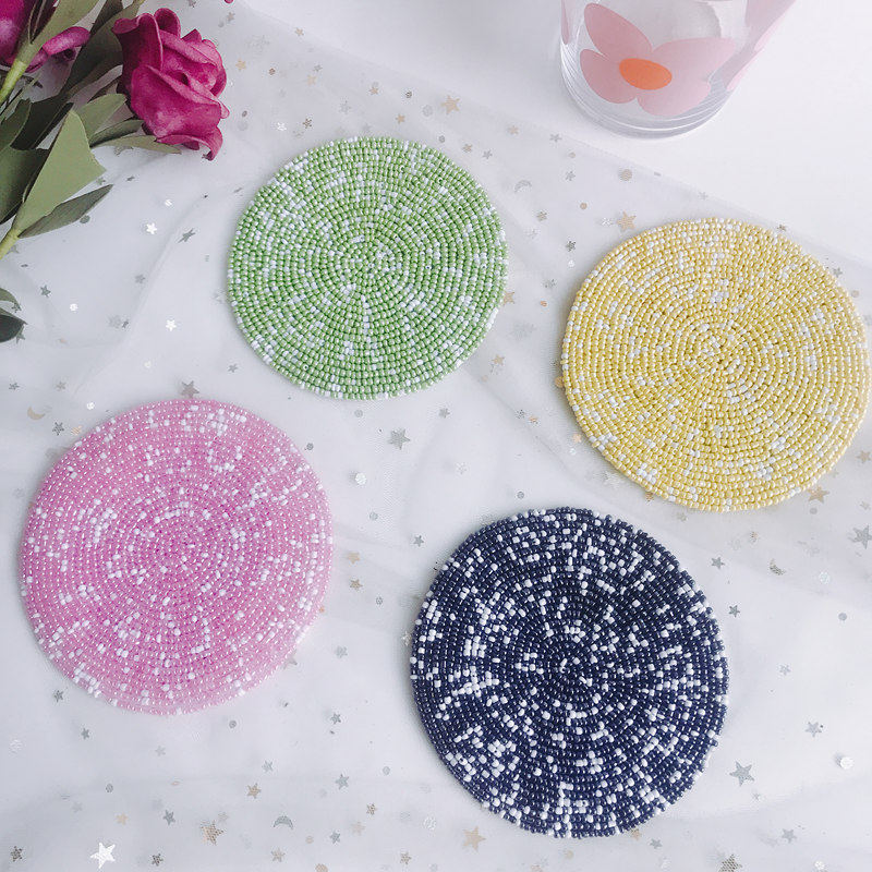 出口日本francfranc专柜手工串珠珠子杯垫隔热垫子拍照杯垫