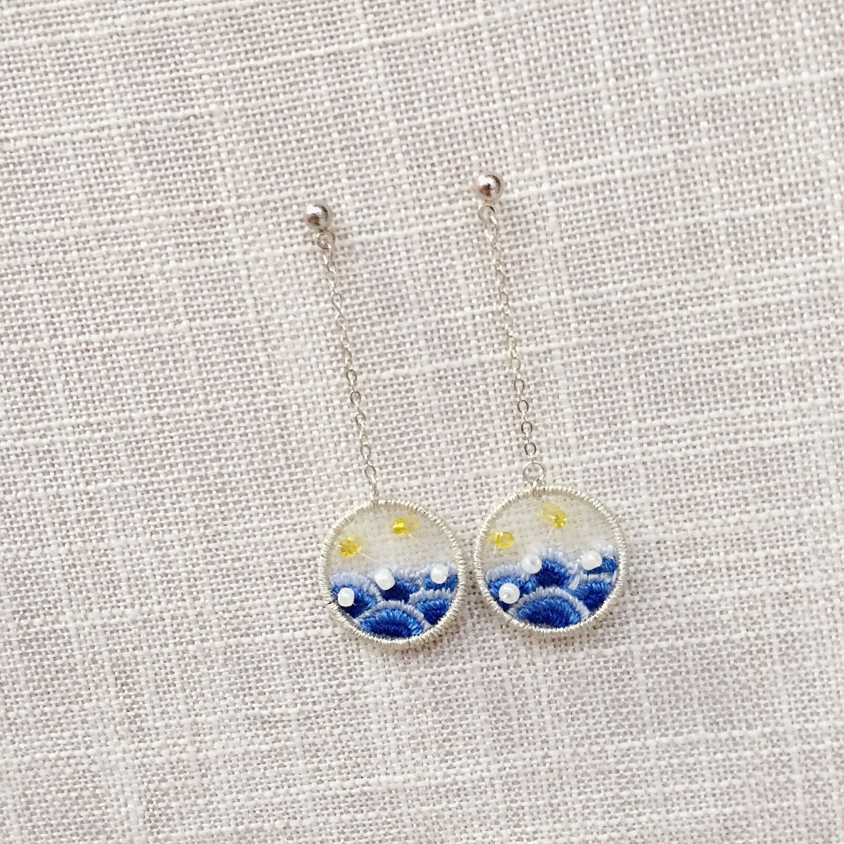 tt原创设计立体双面刺绣手作海浪耳环