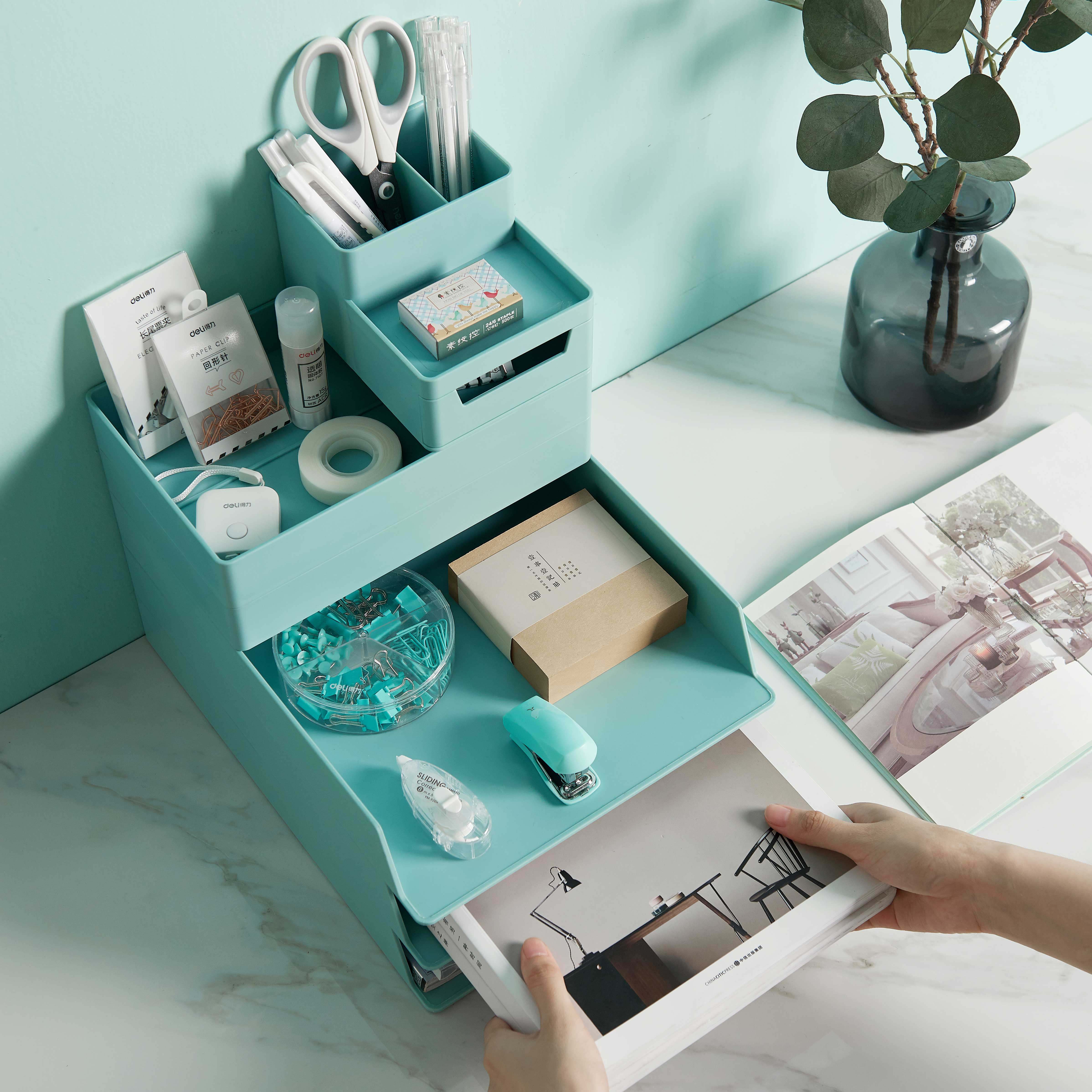 收纳优思居家用桌面办公室文件架子学生桌上文具桌面收纳盒