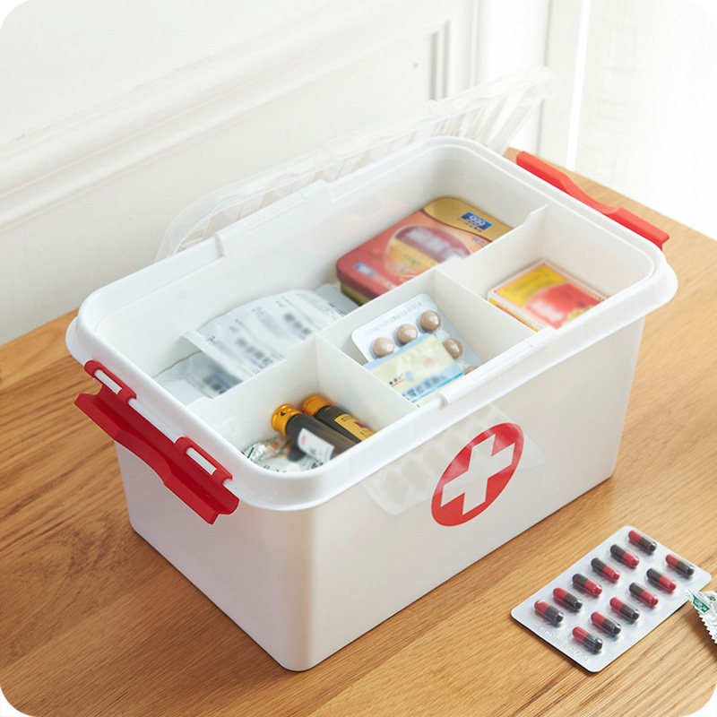 家用医药箱塑料手提双层药品收纳箱家庭药品箱药品储物箱整理箱