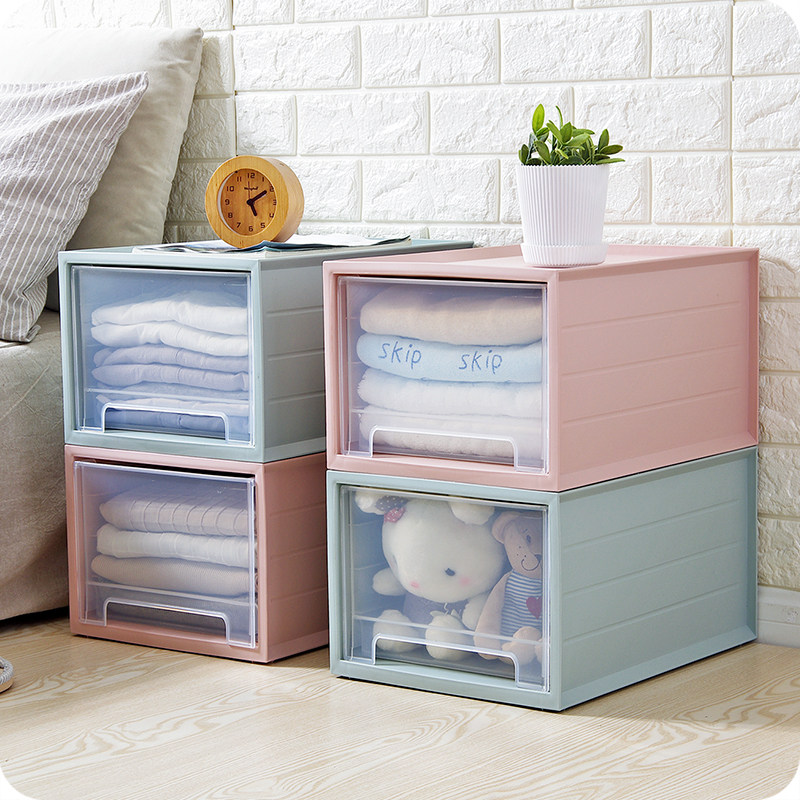 可叠加塑料收纳箱抽屉式多层衣物收纳盒衣柜衣服整理箱玩具储物箱