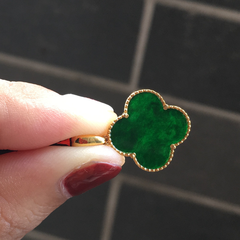 掌中翡翠货老坑老18k黄金镶嵌满绿四叶草吊坠颈饰