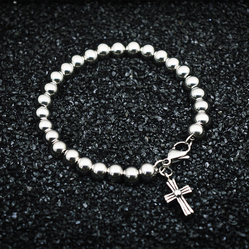 杉杉张翰同克罗圆珠佛珠手链男钛十字架配饰封腾手链