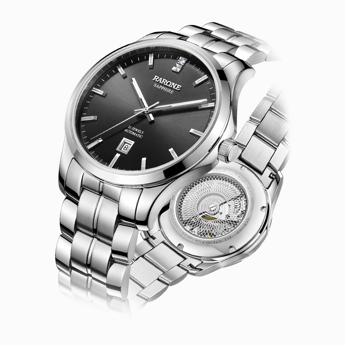 正品专柜雷诺手表机械表钢带防水日历男表女8840089国产腕表