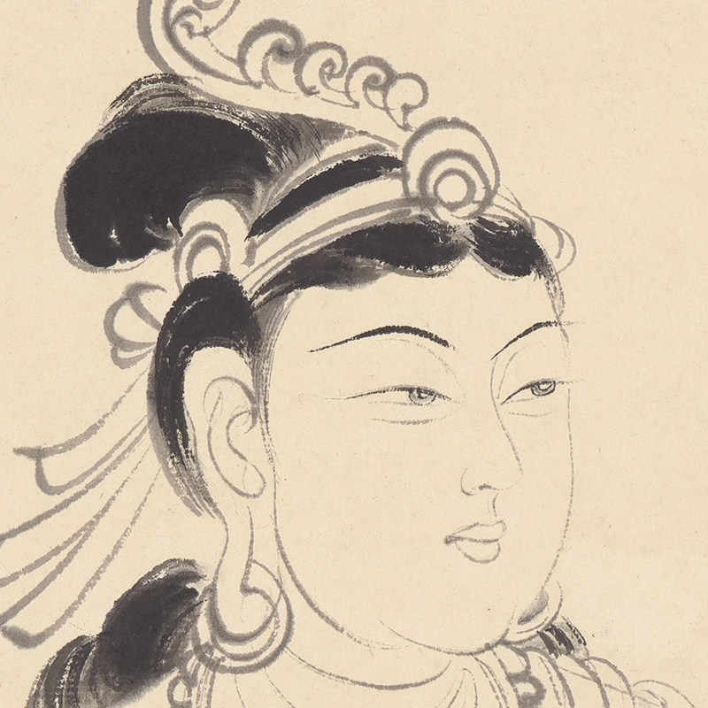 张大千敦煌观音图新中式字画工笔白描微喷仿古国画