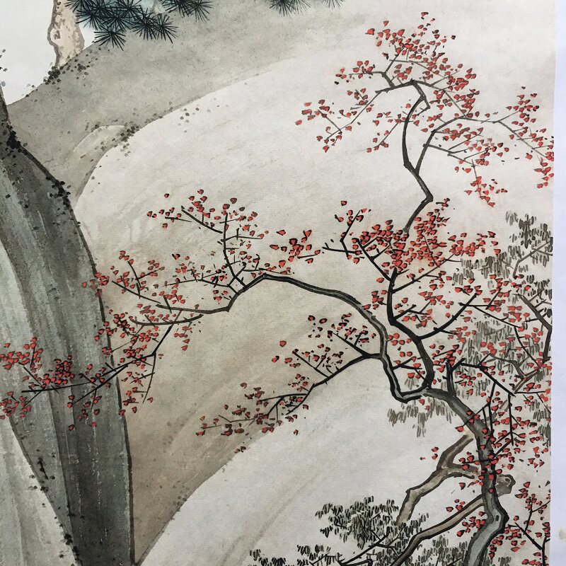 陈少梅游山听泉中式挂画人物山水国画真迹微喷国画