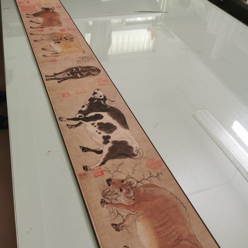 韩滉 五牛图 复古传世书画真迹微喷仿古复制国画卷轴酒店礼品装 饰