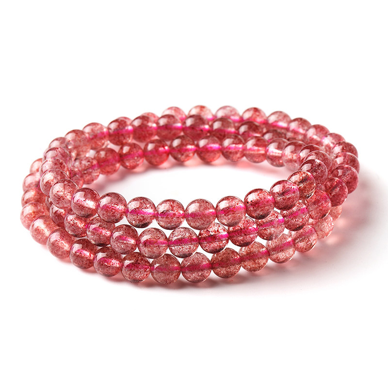 晶立方草莓晶手链女 蔷薇水晶粉水晶粉晶手串多圈一图一物礼物