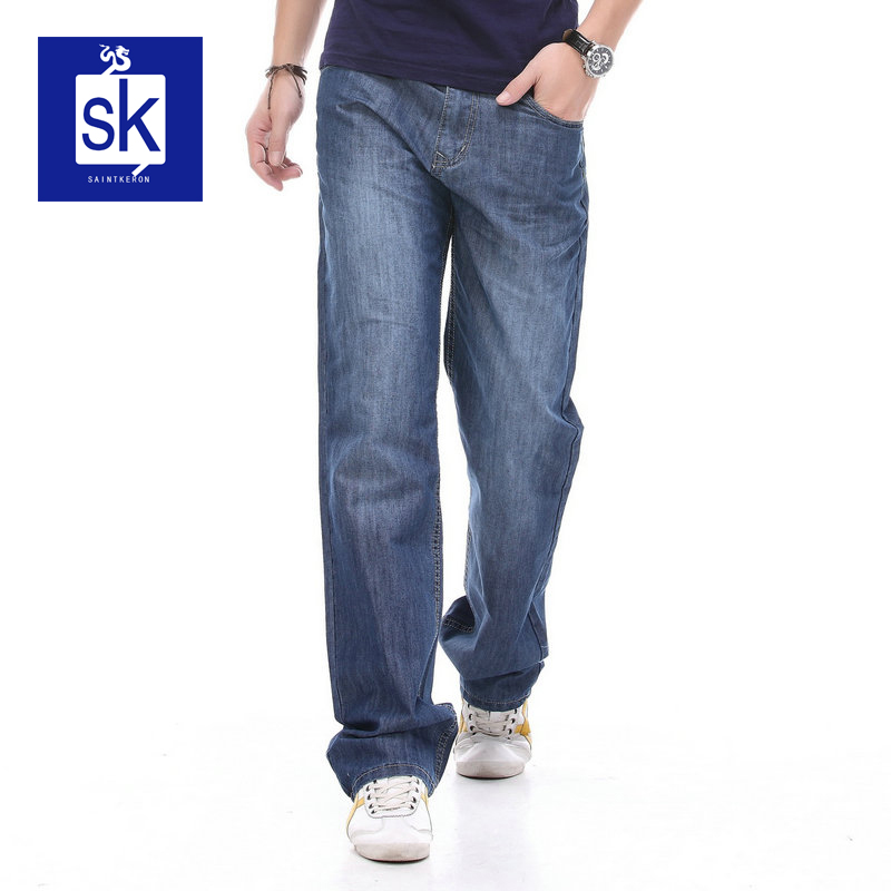 夏季超薄男装商务宽松直筒牛仔裤子男士加肥加大码长裤薄款阔腿裤