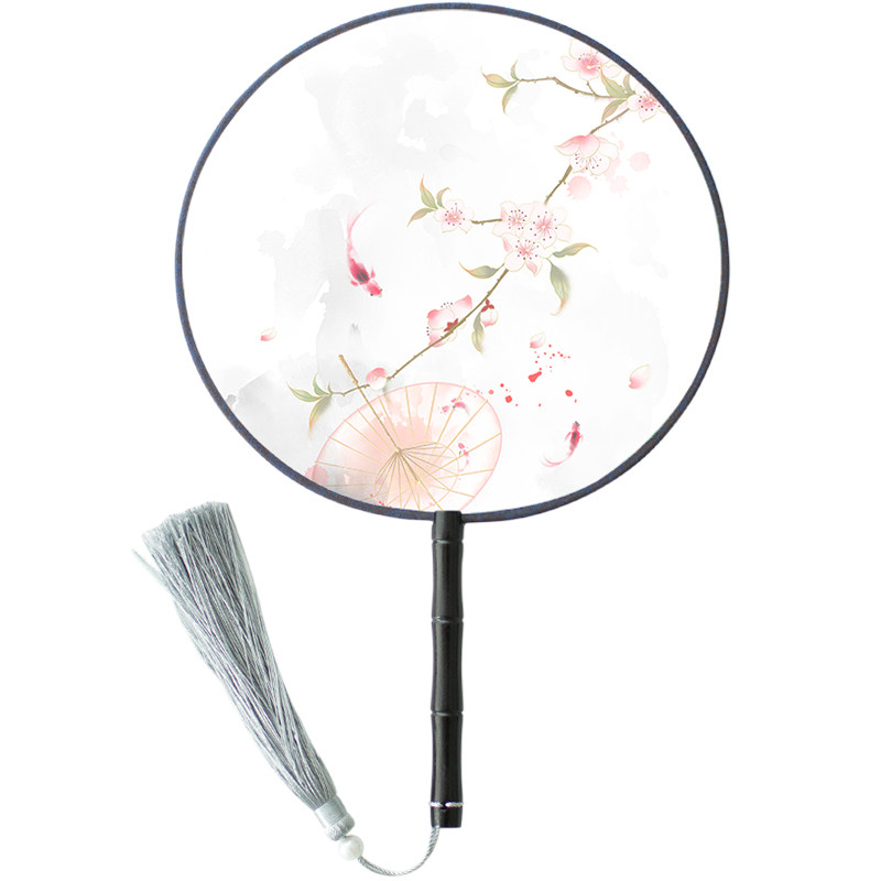 团扇半透明丝质圆扇汉服古装舞蹈扇女工艺扇中扇子