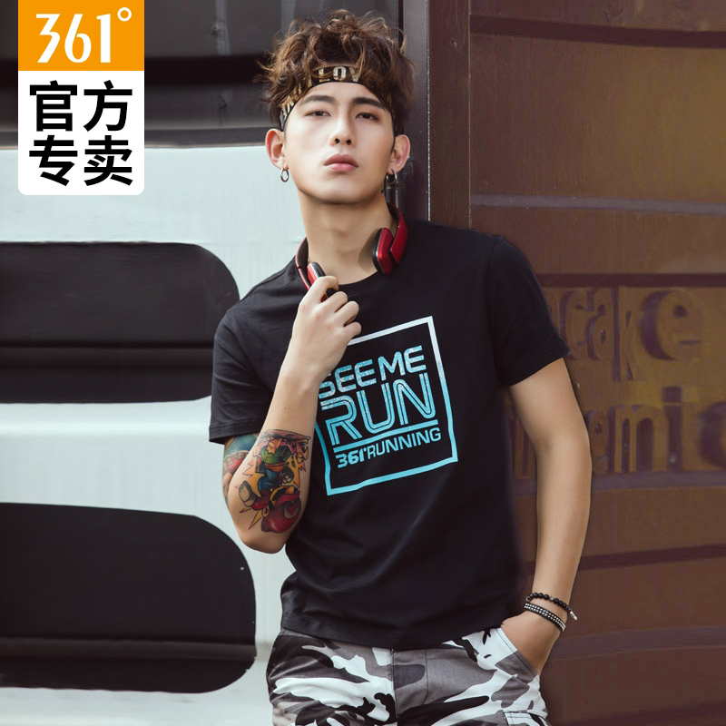 361 degree men's short sleeved T-shirt trendy men's authentic spring and summer new youth black oversized loose running sports top