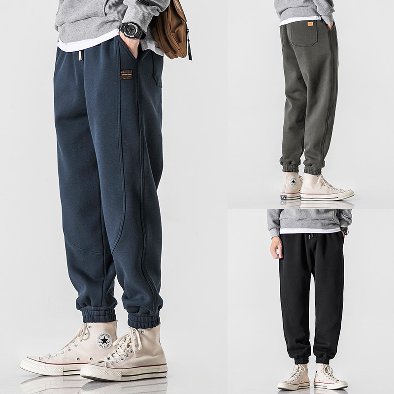 束脚卫裤男春季潮牌针织裤秋冬款加绒加厚运动裤宽松休闲工装裤子