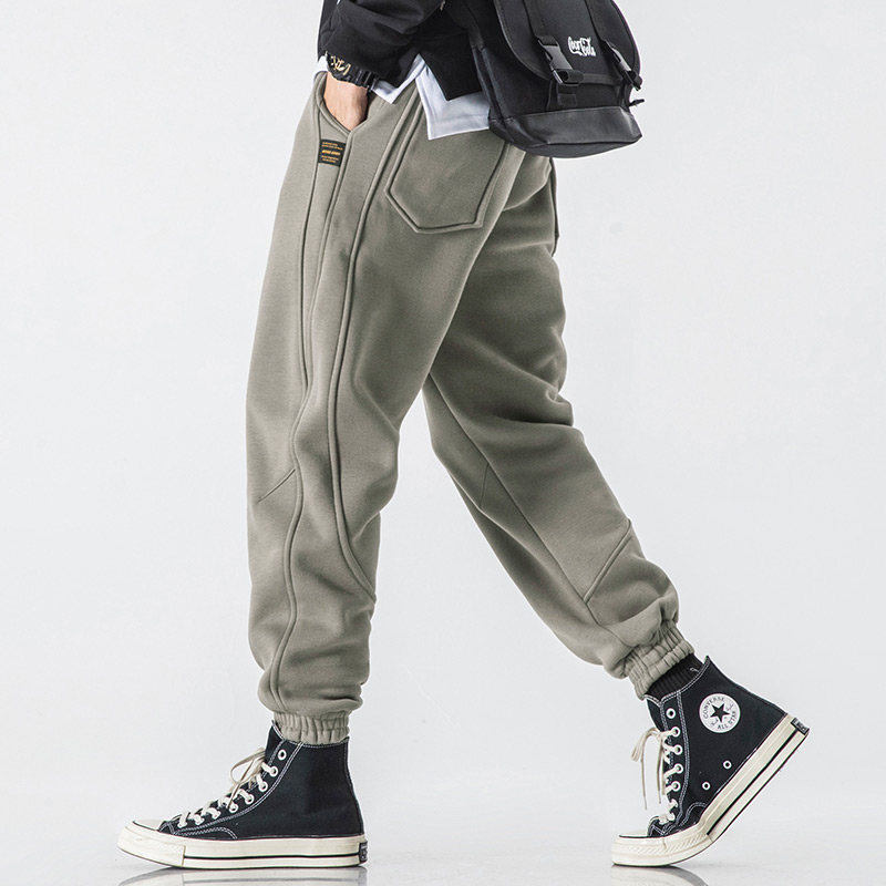 加绒加厚运动裤男冬季卫裤休闲束脚长裤男士春季宽松抽绳工装裤子