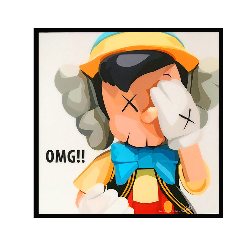 kaws潮流创意卡通波普动漫沙发客厅网咖实木挂画服装店潮牌装饰画