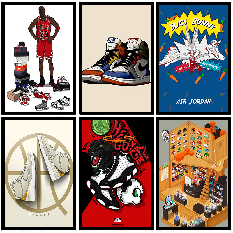 卡通漫画乔丹aj装饰画潮牌服装店工作室鞋店客厅酒店现代装饰画